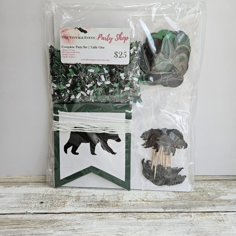 Black and Gray Woodland Party Decorations Set